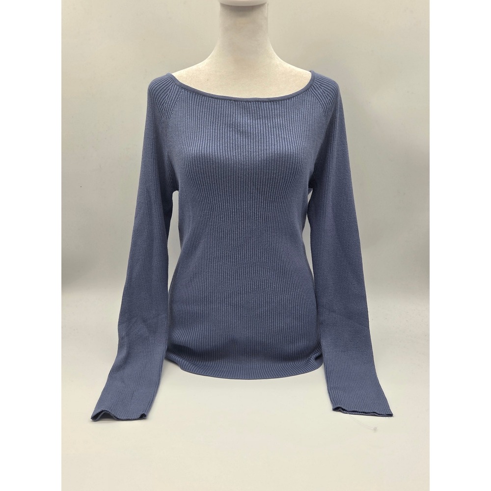 41 Hawthorn Women's Medium Blue Ribbed Boat Neck Long Sleeve Sweater NWT